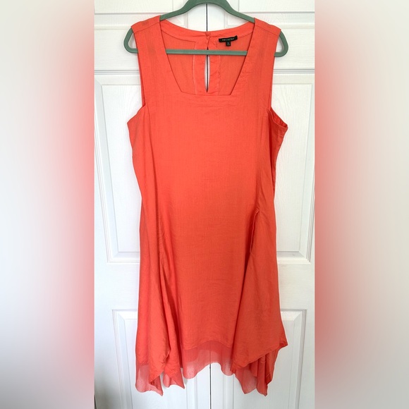 For Cynthia Vibrant Orange Linen Blend Sleeveless Hankerchief Hem Midi Dress-XL - Picture 4 of 11